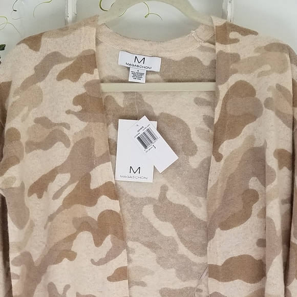 NWT 100% Cashmere Magaschoni Long Line Open Cardigan Size Small Camouflage - Picture 3 of 8